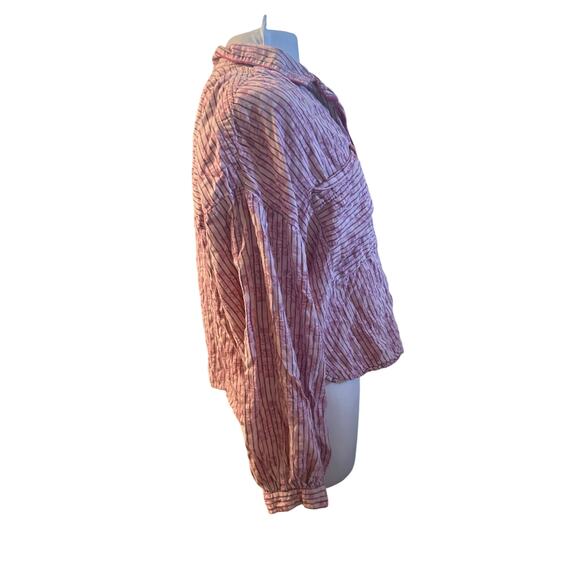 Women L Anthropologie Button Sleep Pajama Shirt Top Pink Stripec Printed Blouse - Picture 5 of 6